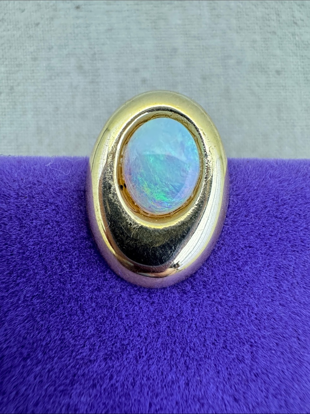 💛 Vintage 14k Gold Oval Opal Single Earring | Luminous Blue Green Stone